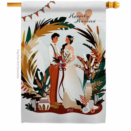 PATIO TRASERO Happily Married Celebration Wedding Double-Sided Garden Decorative House Flag, Multi Color PA3912892